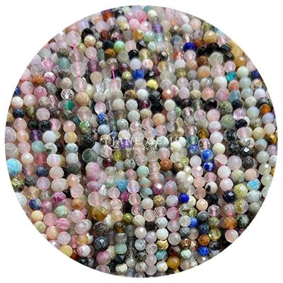 Edelstenen Perlen Natuurlijke kristal gevels Ronde vorm Klein Morganite Zwart Rutileerd Kwartz Losse Perlen Strengen voor Armbanden