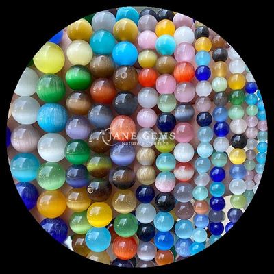 Ronde vorm edelsteen kraal Kleurrijk Blauw Groen Oranje Kleur Kat Oog Losse kraal Strengen Voor Armbanden