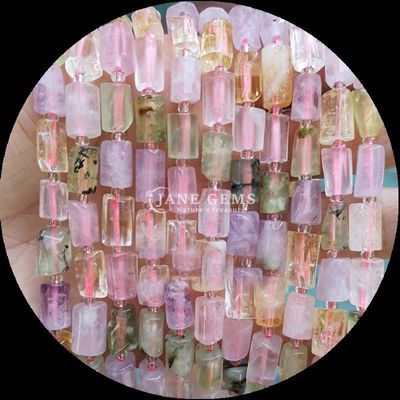 Edelstenen Perlen Natuurlijk kristal aardbei Kwarts Edelsteen Gevelvormige cilindervorm Losse perlen Strengen voor sieraden maken