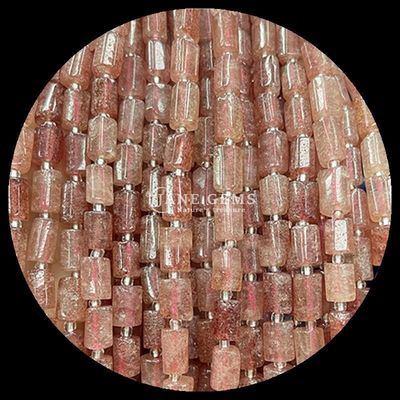 Edelstenen Perlen Natuurlijk kristal aardbei Kwarts Edelsteen Gevelvormige cilindervorm Losse perlen Strengen voor sieraden maken