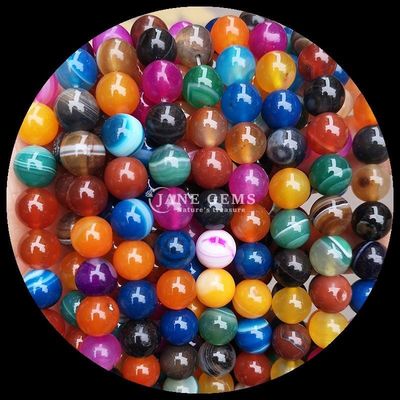 Meerdere kleuren ronde gesneden edelstenen kralen geel blauw gestreepte agaat voor doe-het-zelf sieraden maken en genezende armbanden