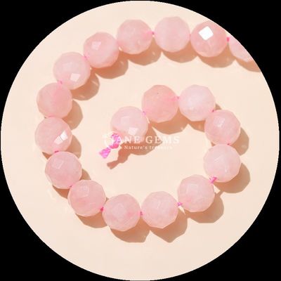 Edelsteen Ronde vorm Perlen Roze kwarts Helder kwarts Ronde gevels Losse perlen voor elegante juwelencollecties